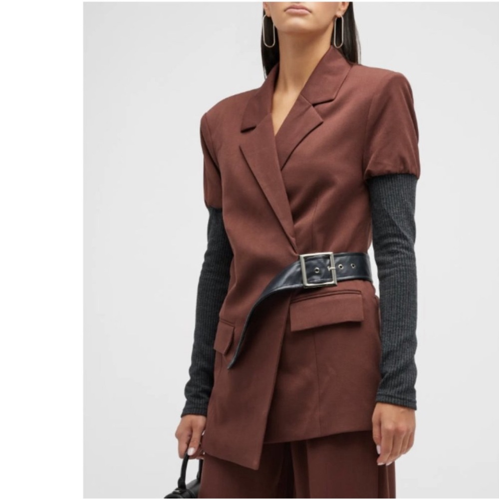 Weworewhat Ribbed Sleeve Belted Blazer